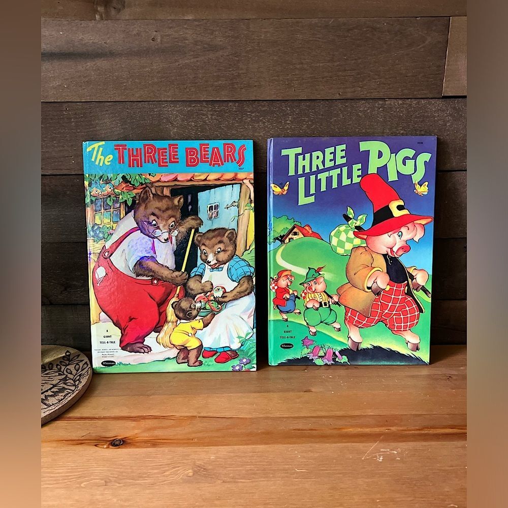 Vintage Whitman Giant Hardback Kids Books The Three Bears & Three Little Pigs